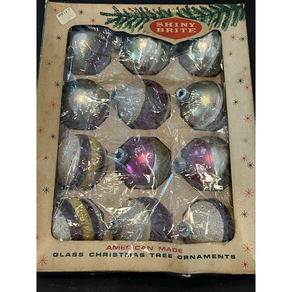 12 Shiny Bright Christmas Ornament Mica 2 " Mercury Glass Some Matching With Box - Picture 6 of 6